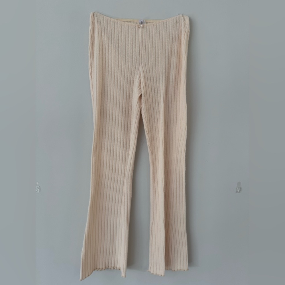 Urban Outfitters Ribbed Knit Wide-Leg Pants - Beige